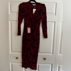 NWT Ivy City Co Women’s XS Burgundy Floral Dress Long Sleeves Velveteen